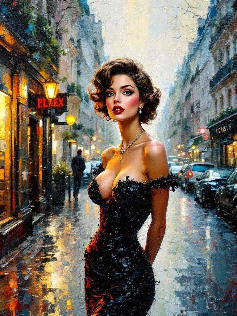 Encaustic Pin-Up Girl on Paris Street