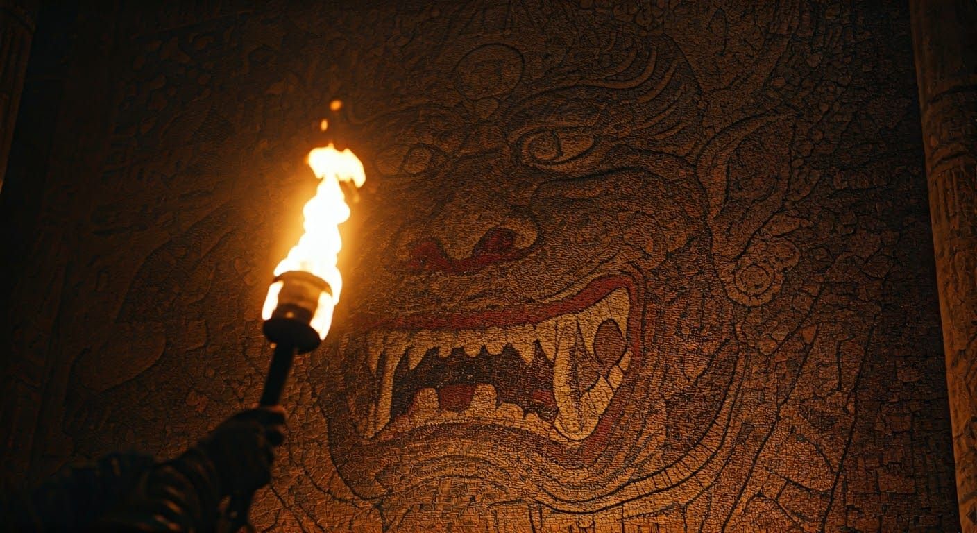 Epic Mosaic Monster in Ancient Temple Light