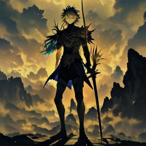 Anime Celtic Warrior with Glowing Sword in Mist