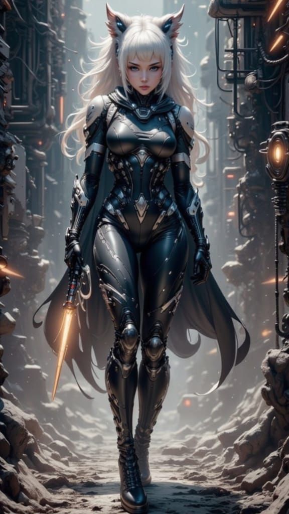 Space Mercenary Huntress in Latex Jumpsuit