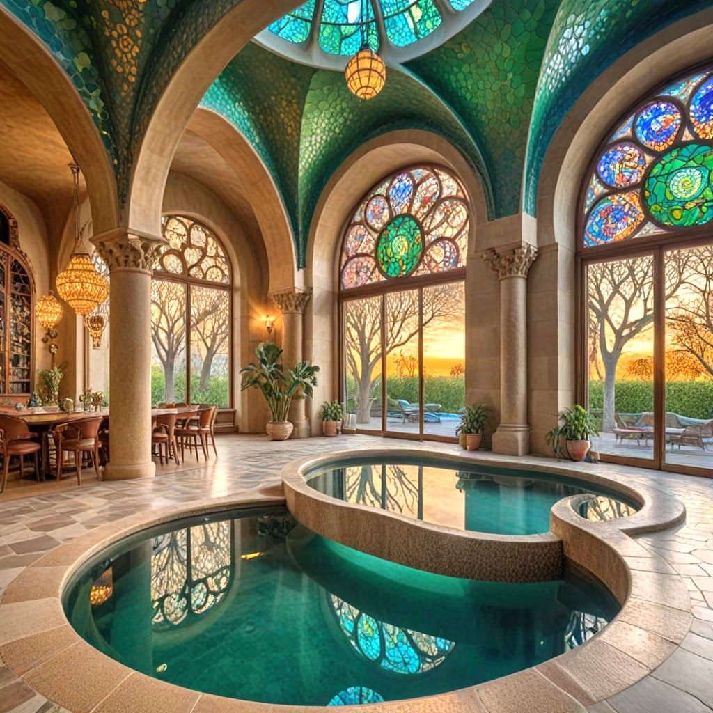 Luxurious Futuristic Oasis with Art Nouveau Accents