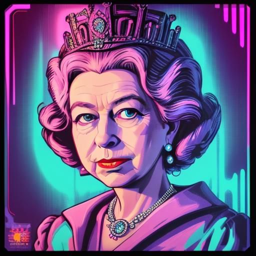Queen Elizabeth II in Synthwave Neon Style