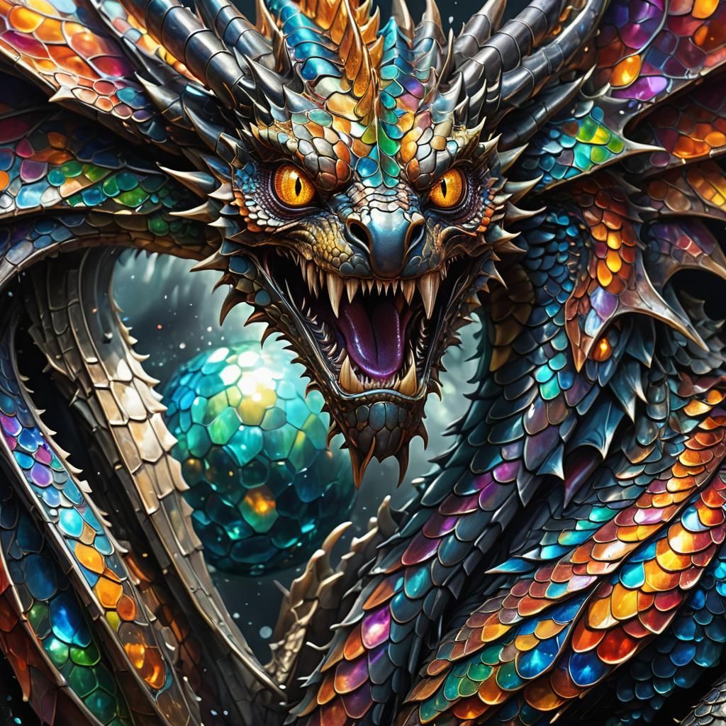 Magnificent Dragon Holds Orb in the Void