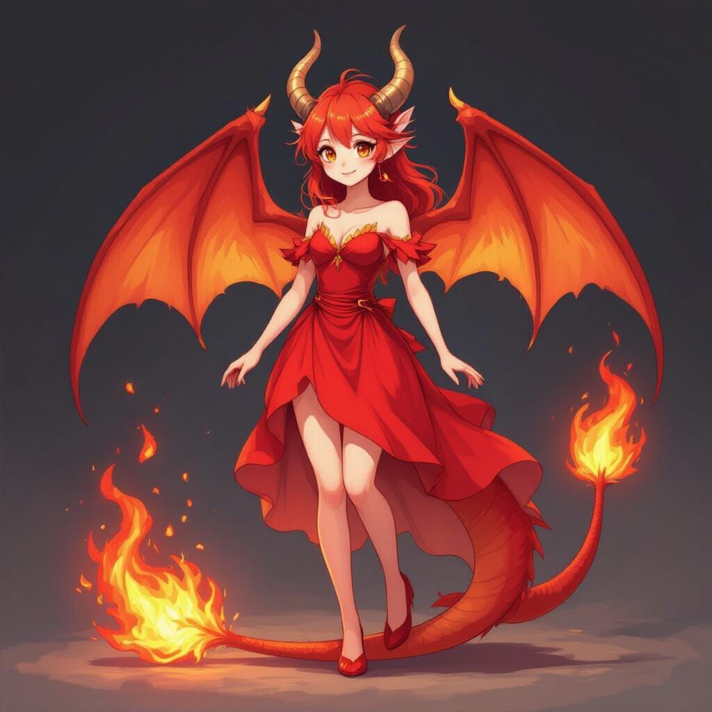 Adorable Fire Dragon Girl in Whimsical Style