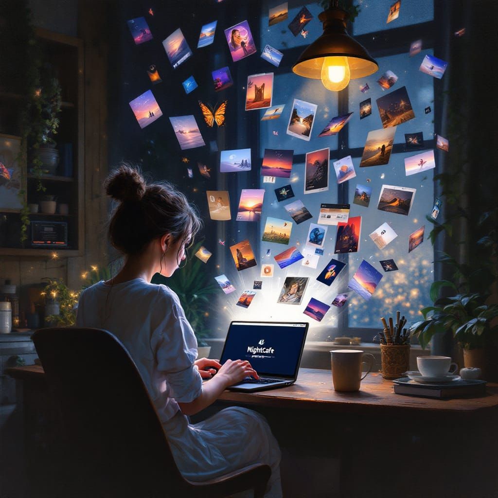 AI Art Blooms from Laptop in Magical Cottage