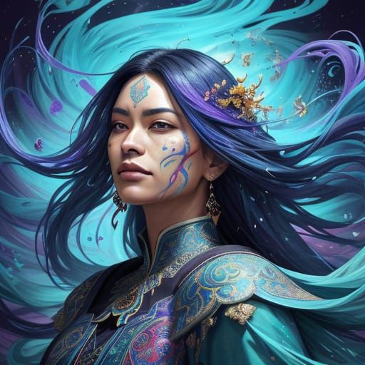 Serene Figure in Vibrant Splash Art Style