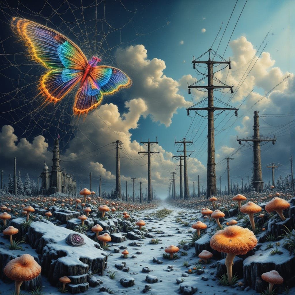 Fractal Man in Rainbow Spiderweb Sky