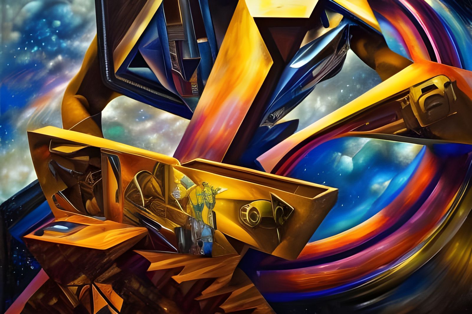 Cosmic Transformers Illustration in Surrealist Style