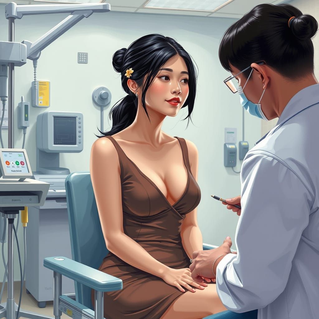 Woman in Rehab Clinic in Digital Painting Style
