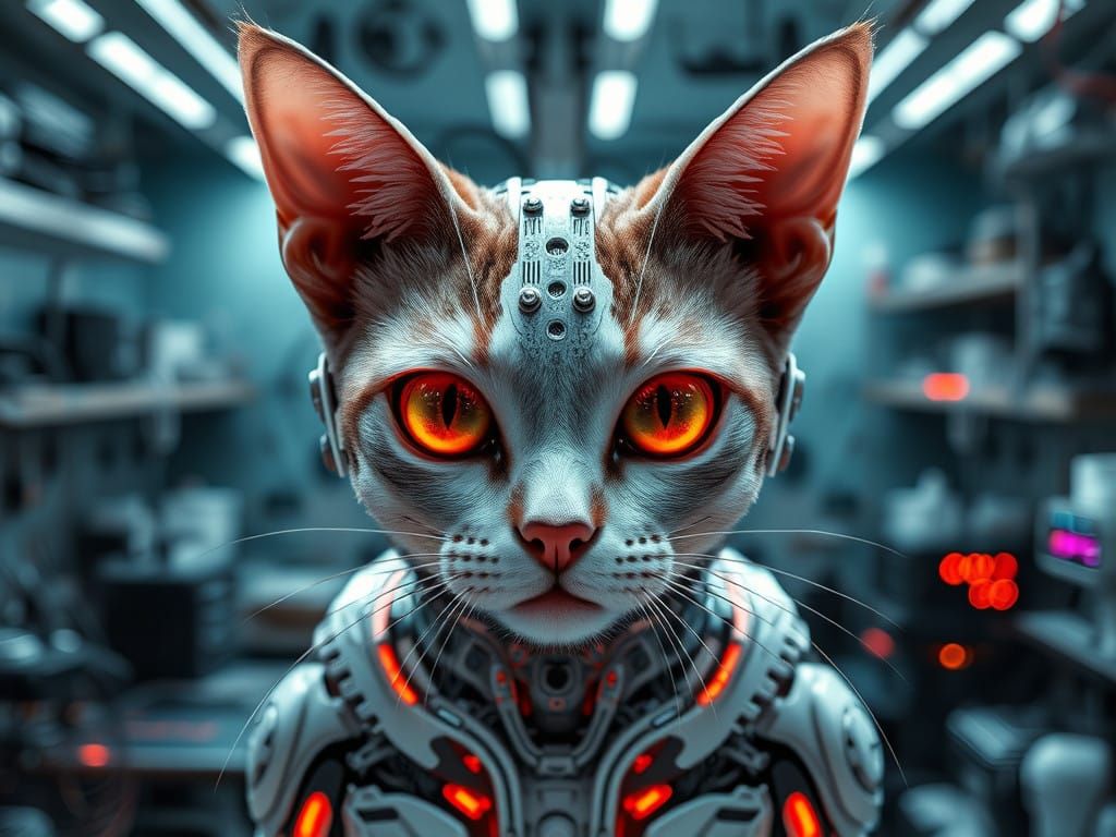 Hyper-Realistic Cyberpunk and Biopunk Cyborg Cats