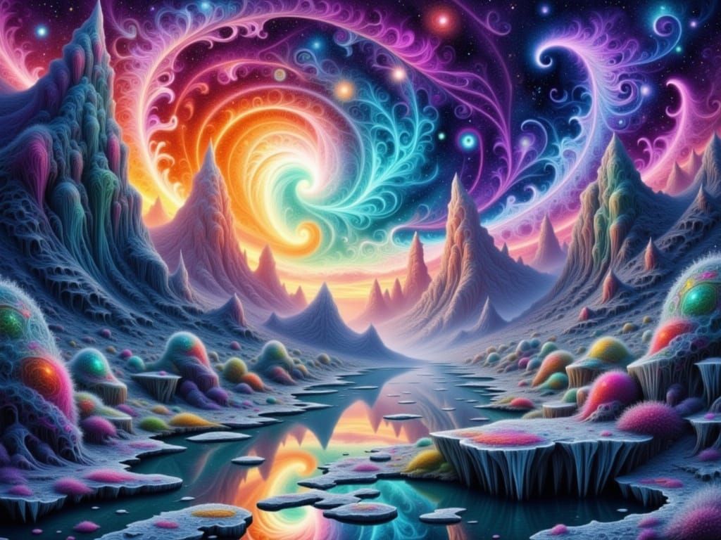 Psychedelic Fractal Dreamscape with Shifting Realities