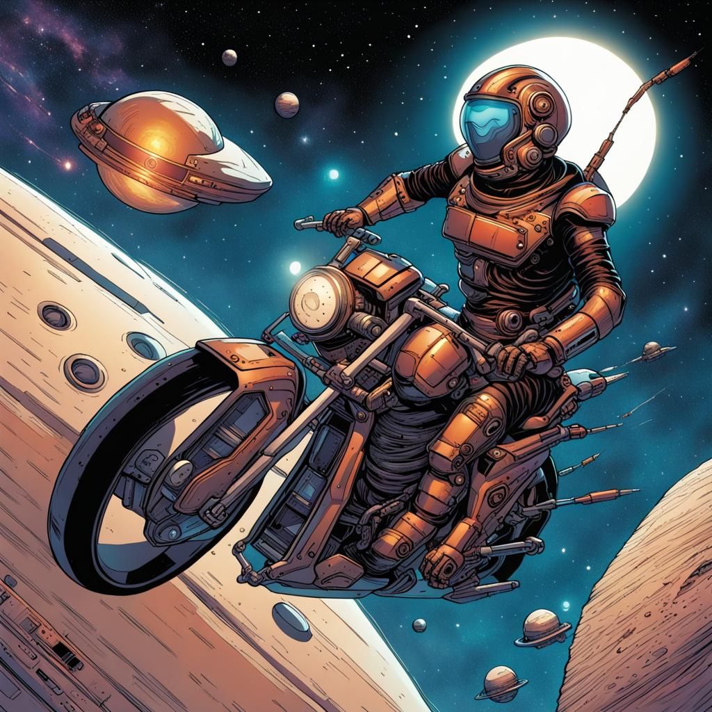 Robotic Biker's Solo Space Flight: Comic Art