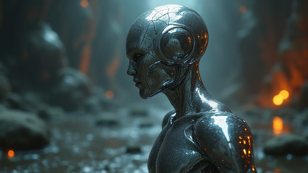 Liquid Metal Humanoid in Sci-Fi Environment