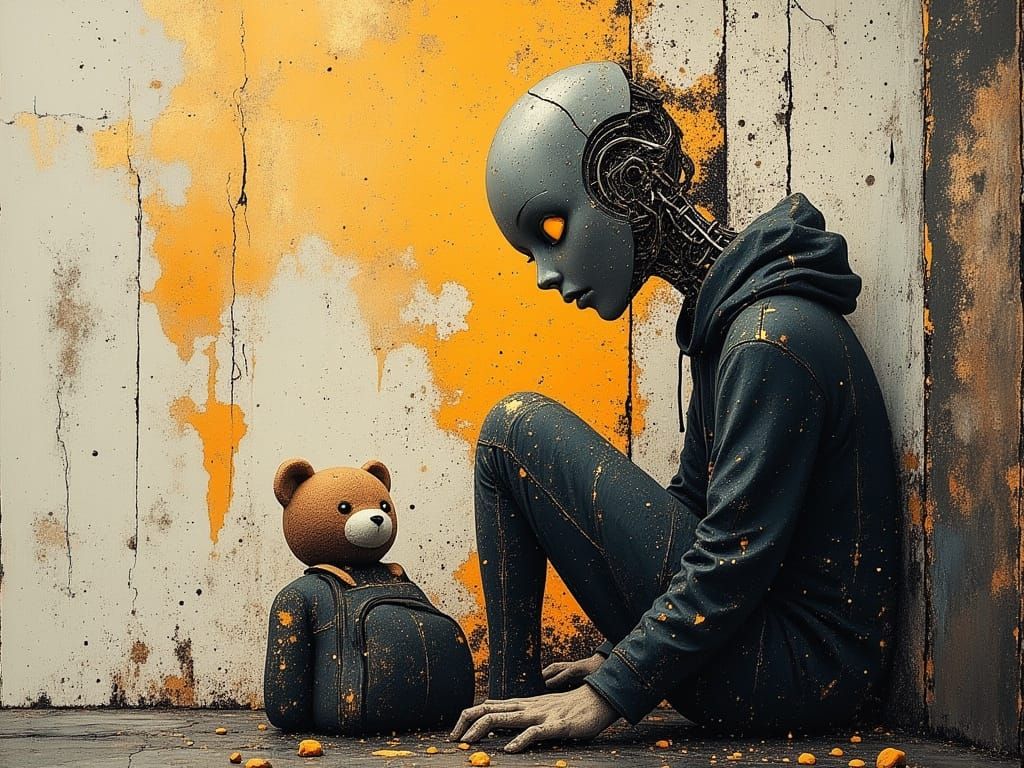 Metal Robot Sculpture in Steampunk Apocalypse