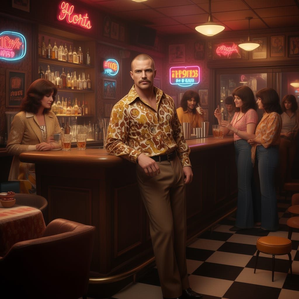 Man in a 1970s Bar Scene