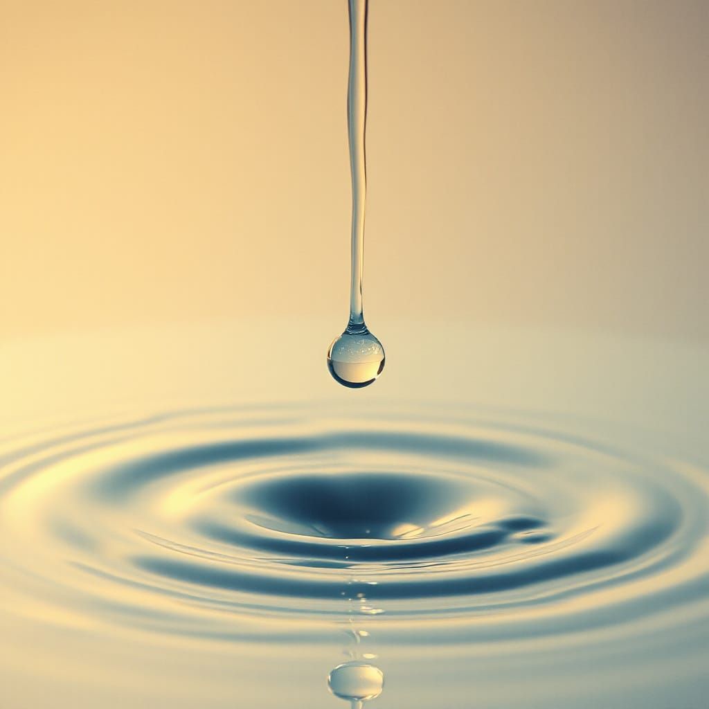 Glistening Water Drop Suspended in Air