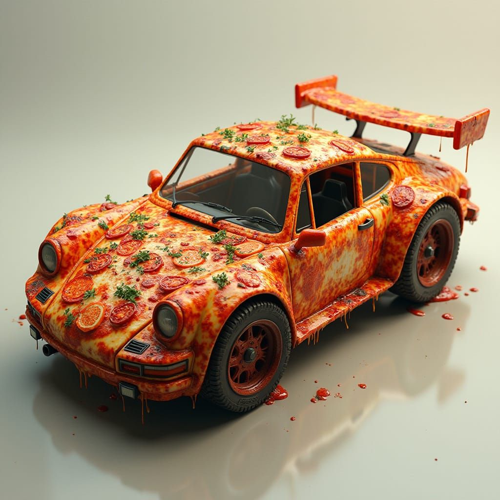 Pizza Car in Digital Painting and 3D Style