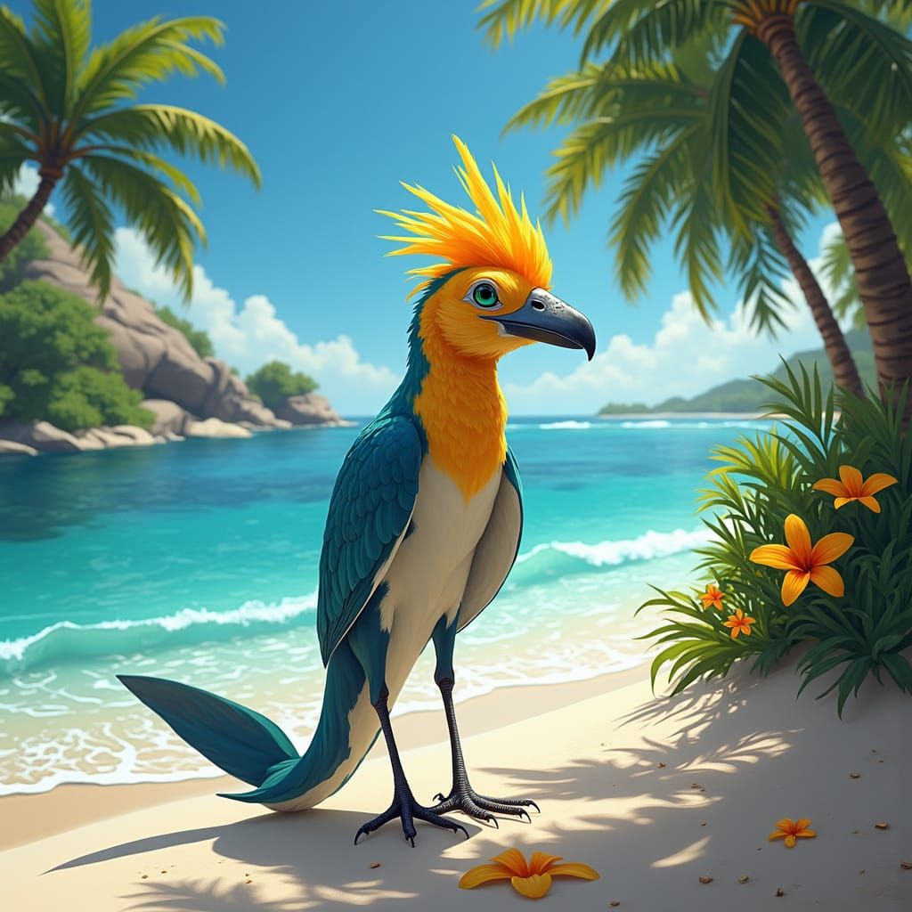 Vibrant Tropical Creature Rises from Sea and Sky