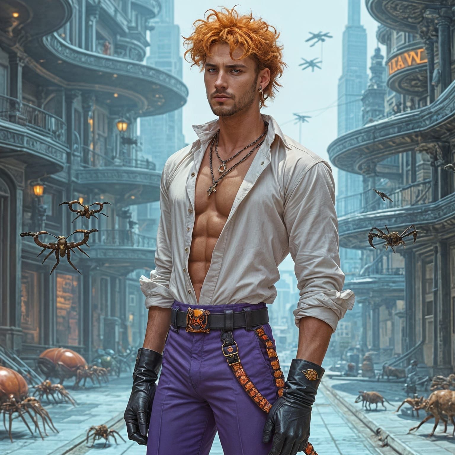 Cyberpunk Gentleman with Scorpion Tail and Drones