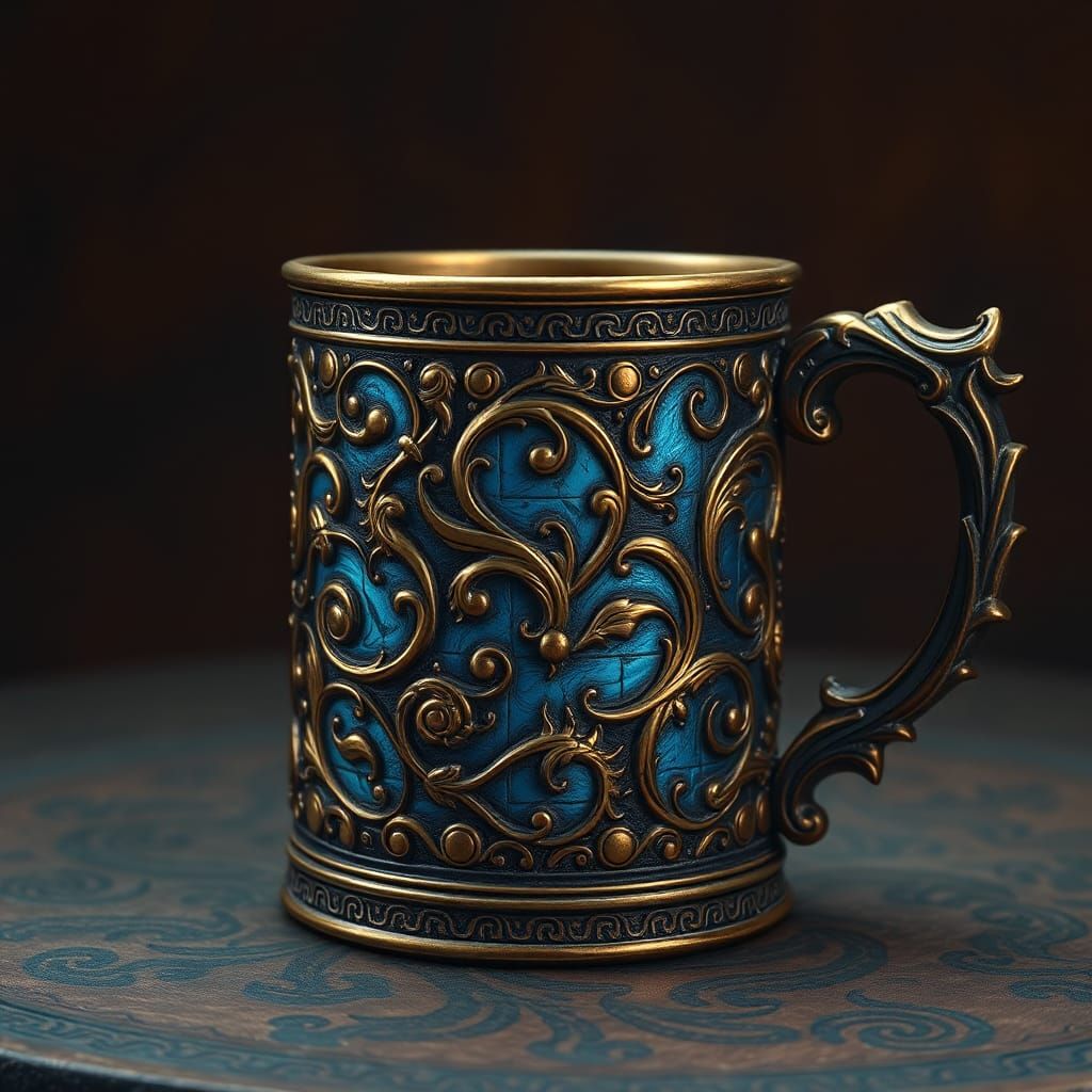 Ornate Mystical Mug in High-Fantasy Style