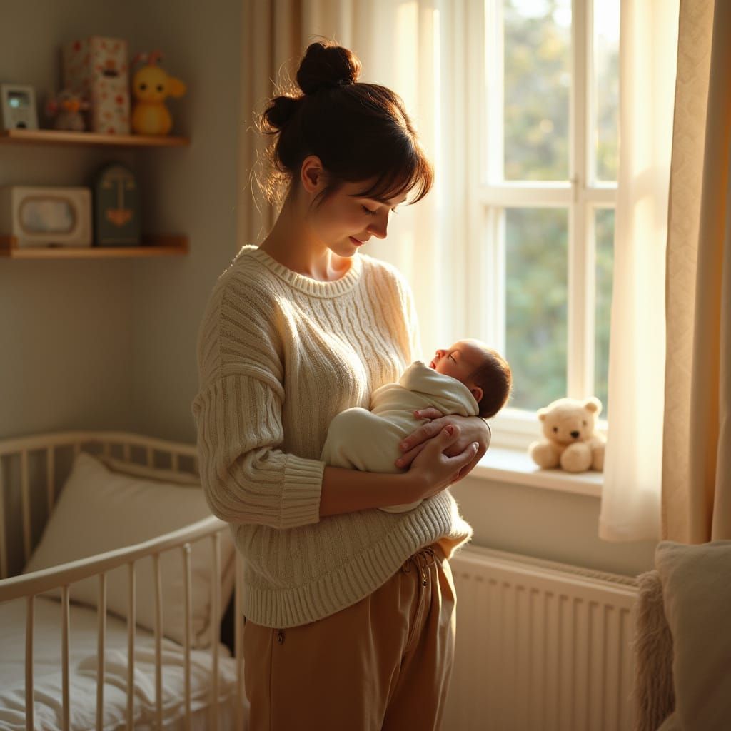 Mother and Child in Whimsical Watercolor Style