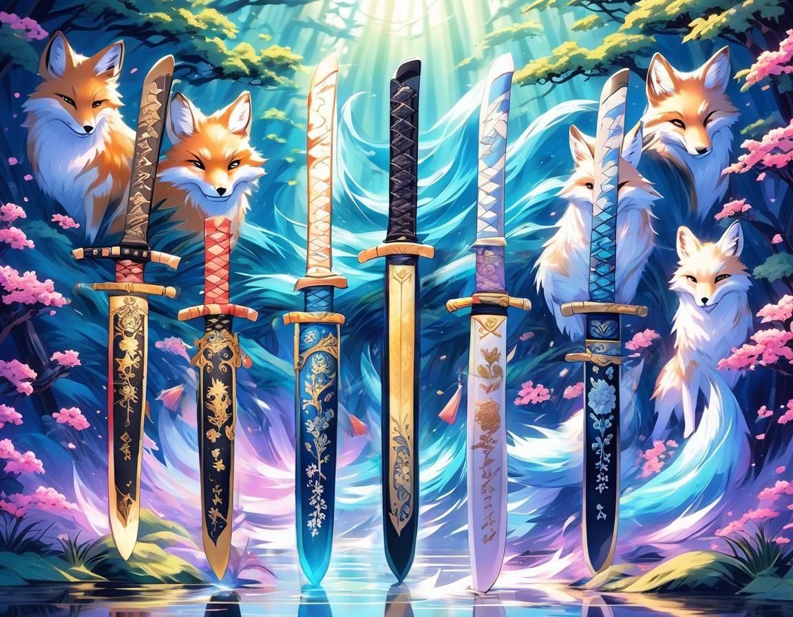 Fox Spirit Katanas with Enchanted Fey Background