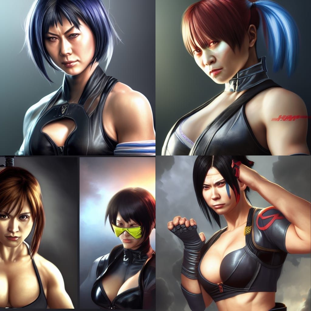 Four Female Fighters: Detailed Digital Art Portrait
