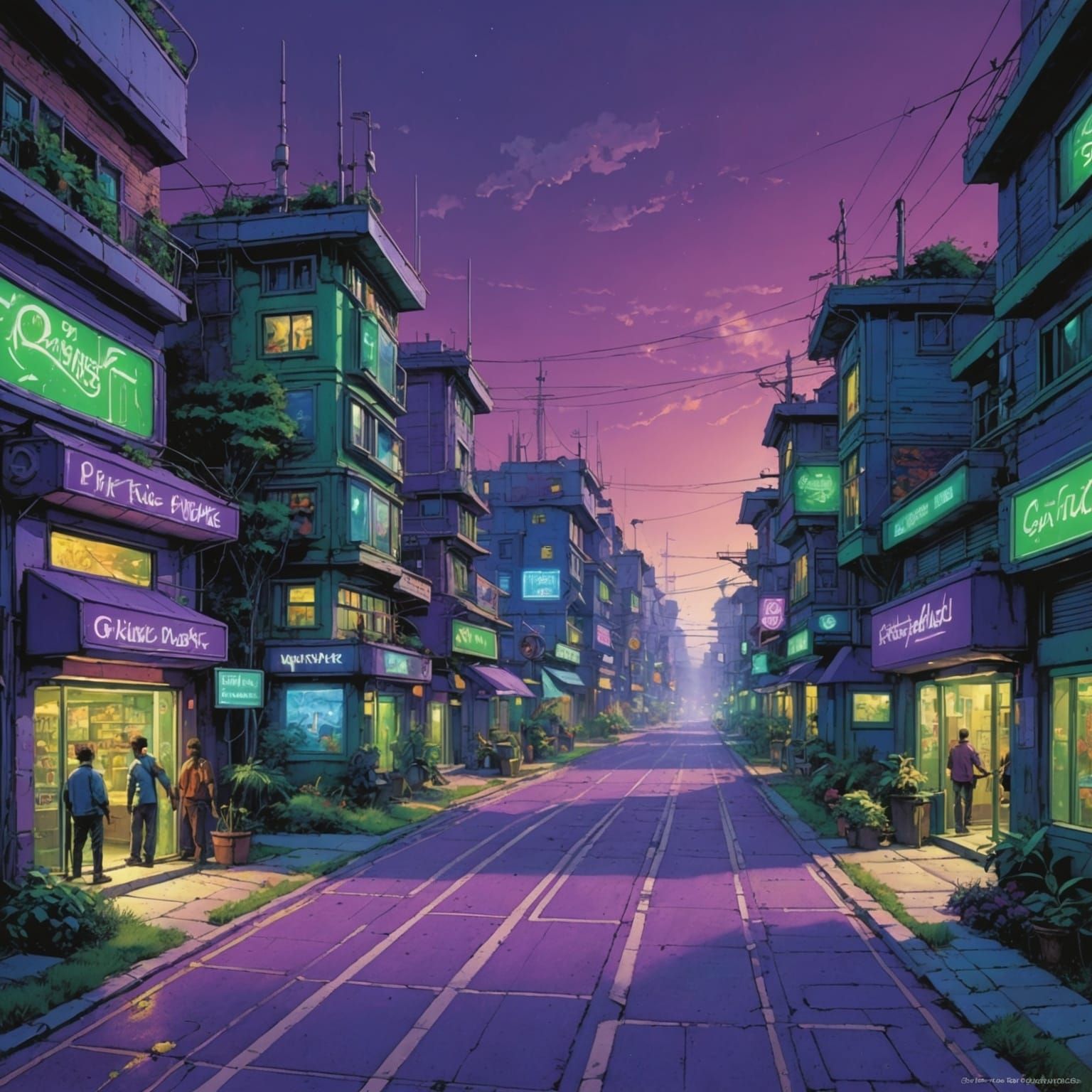 Futuristic Suburb with Neon Road in 3D Render