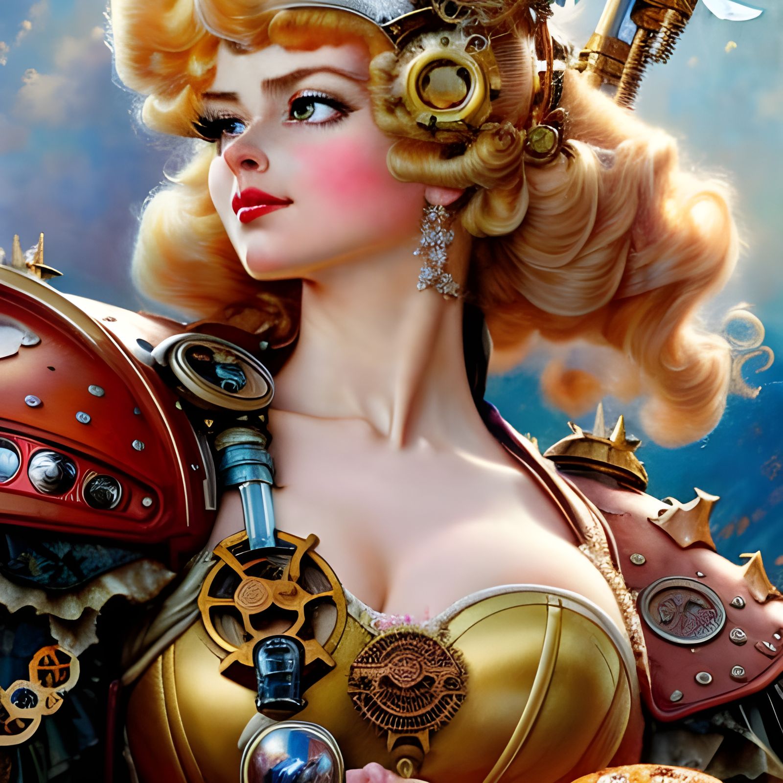 Steampunk Princess Peach, Detailed Cinematic Portrait