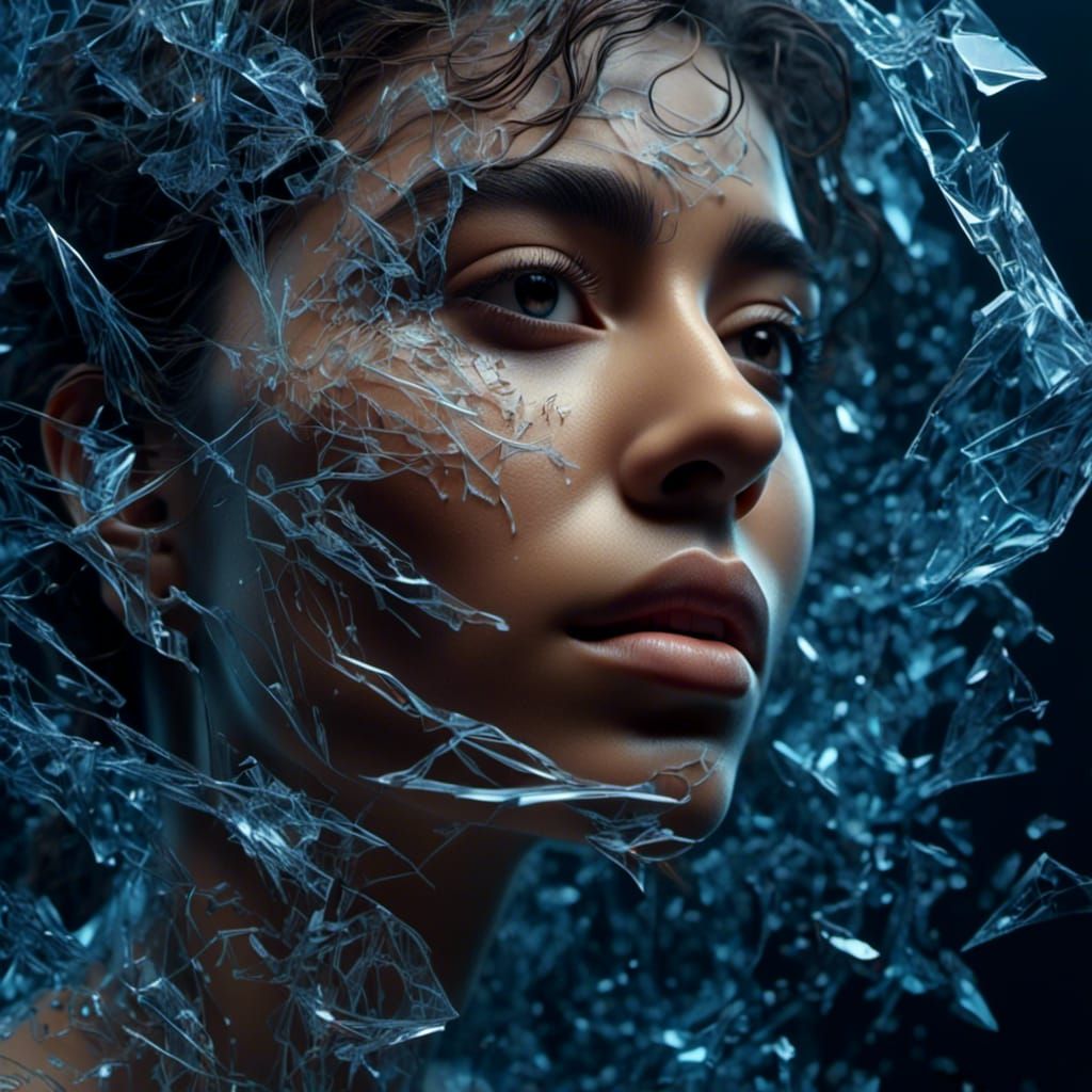 Shattered Face with Tears in Hyperrealistic Graffiti Art