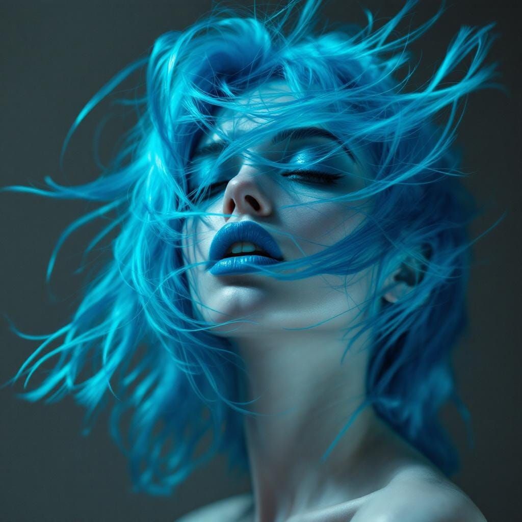 Ethereal Woman with Electric-Blue Hair in Flux Aesthetic