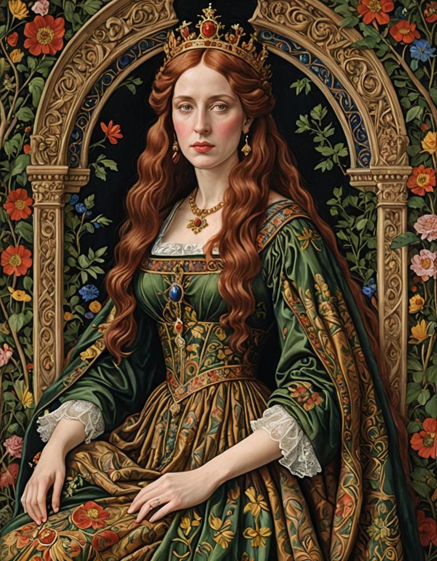 Pre-Raphaelite Queen About to Deliver a Baby