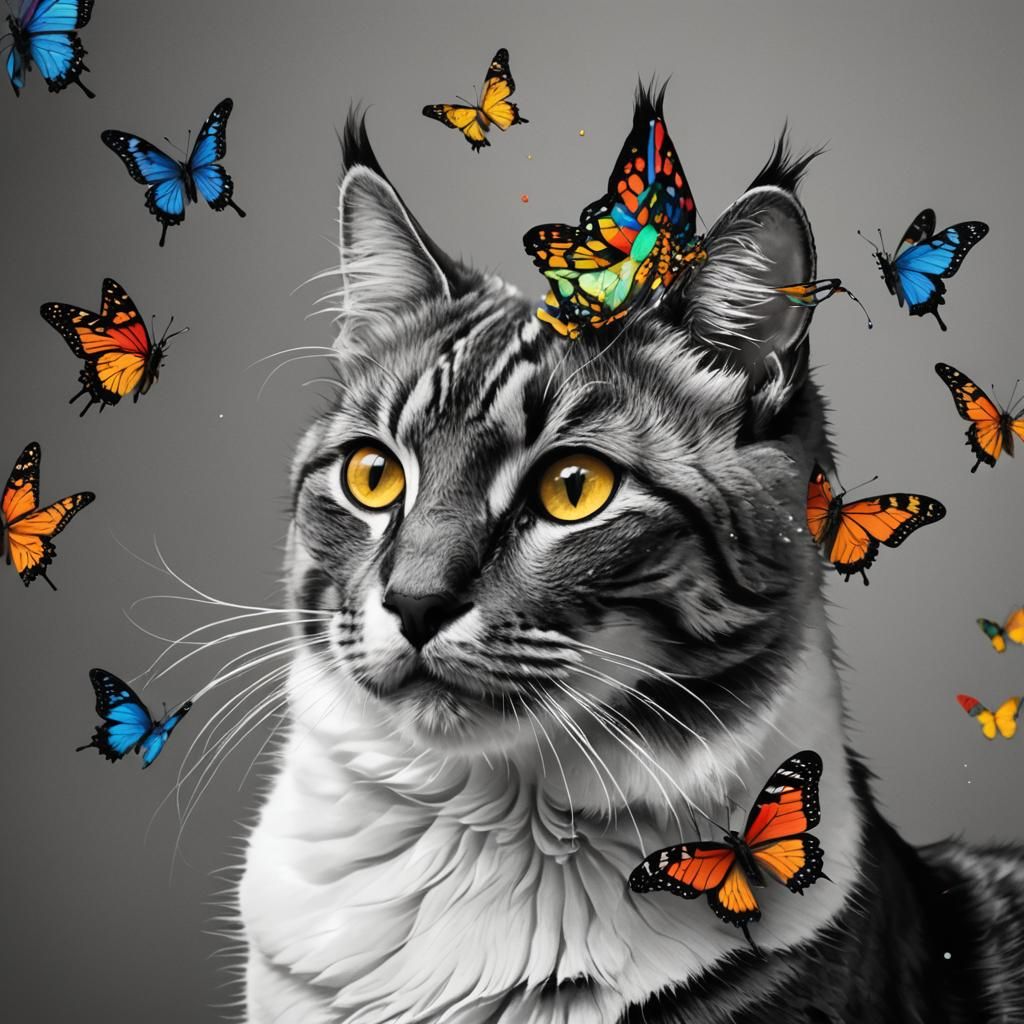 Cat with butterflies