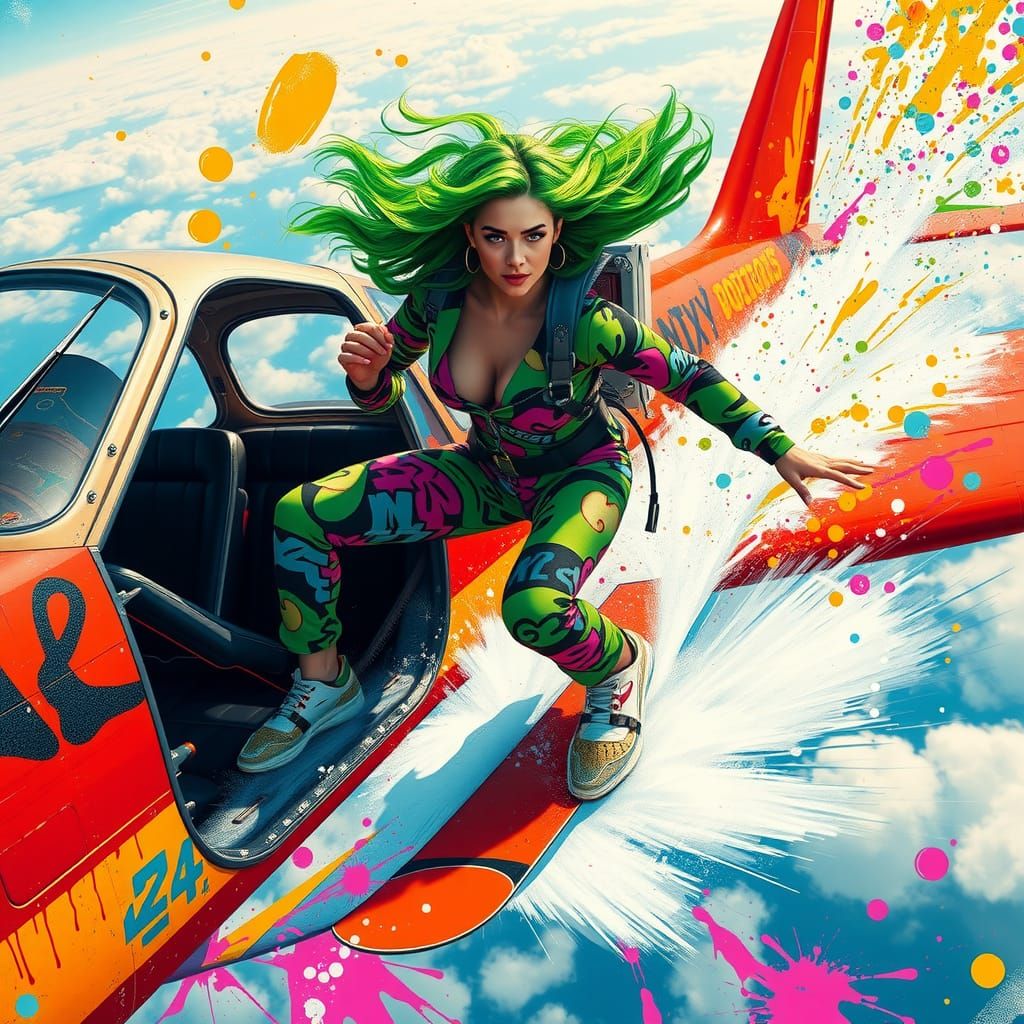 Graffiti Woman Jet Skiing from Airplane