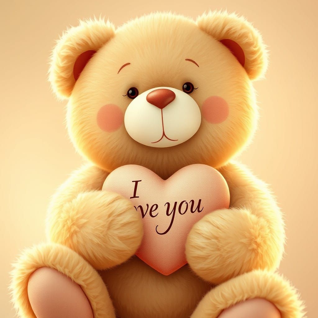 Whimsical Teddy Bear Embracing Love in Elegant Script