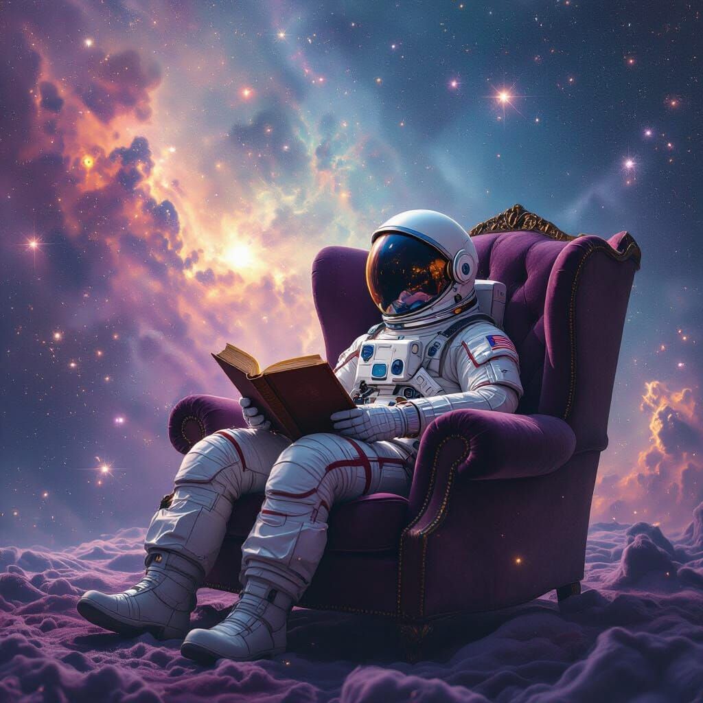Astronaut Reading in Nebula, Digital Art