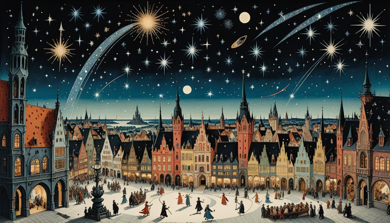 Medieval Feast of Starfall Night Illuminated Manuscript