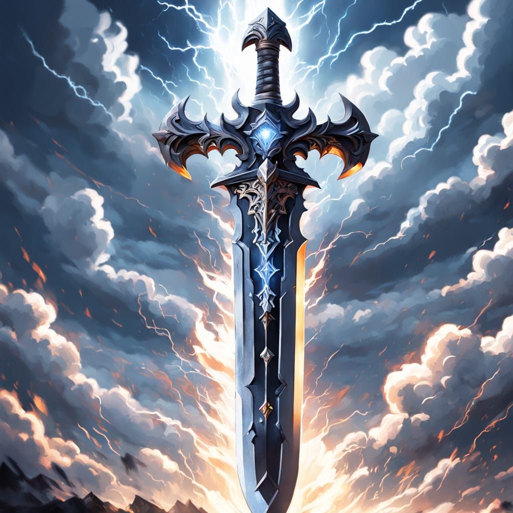 Epic Fantasy Sword in Cinematic Oil Painting