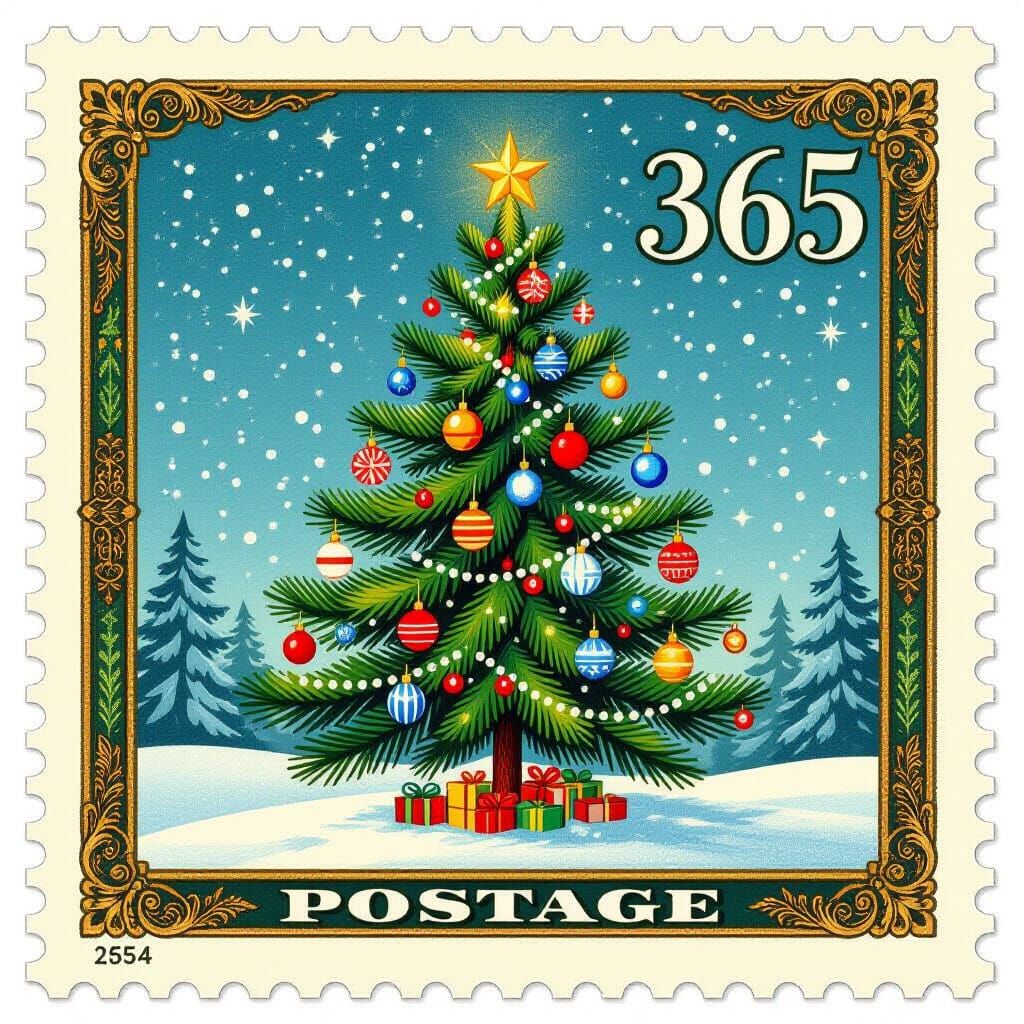Christmas Tree Postage Stamp in Vintage Style