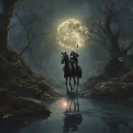 Elven Ranger Rides by Moonlight: Dark Fantasy Art