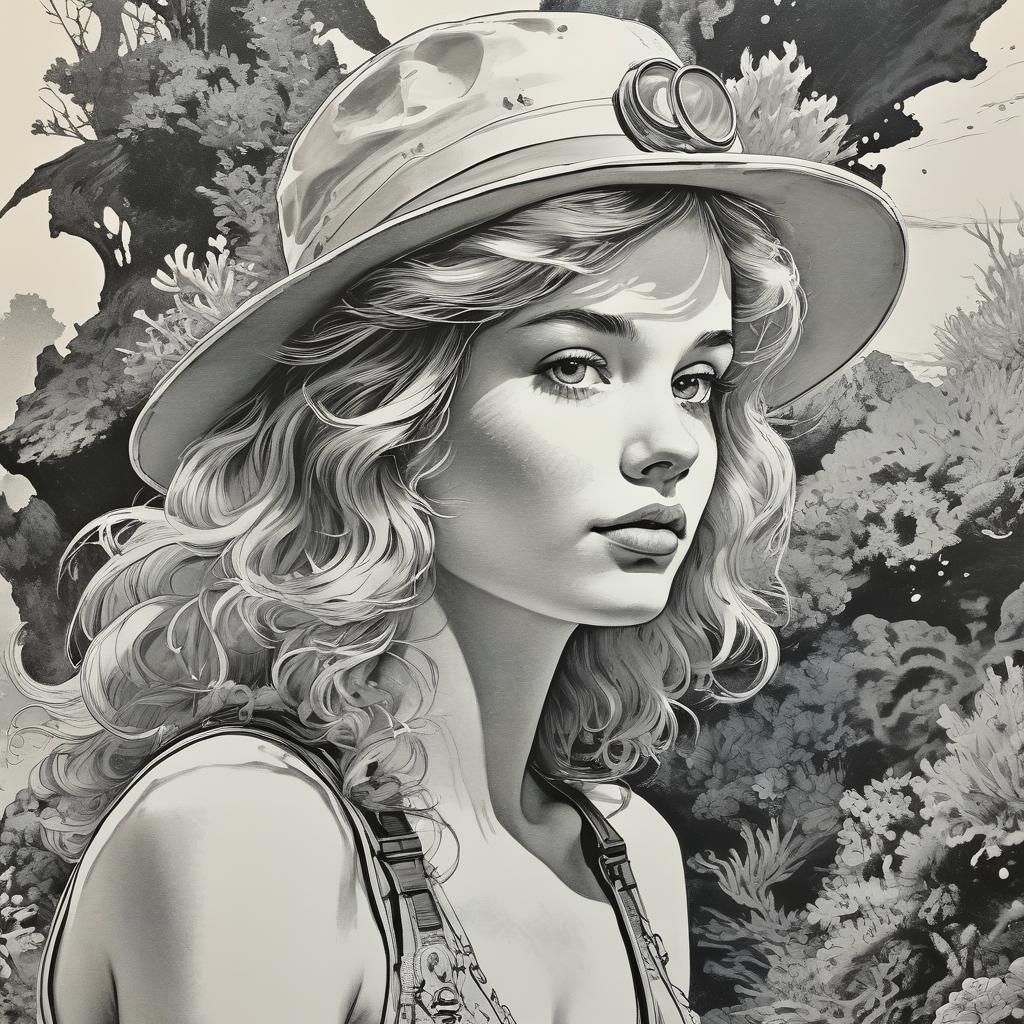 Tourist at Great Barrier Reef in Silkscreen Style