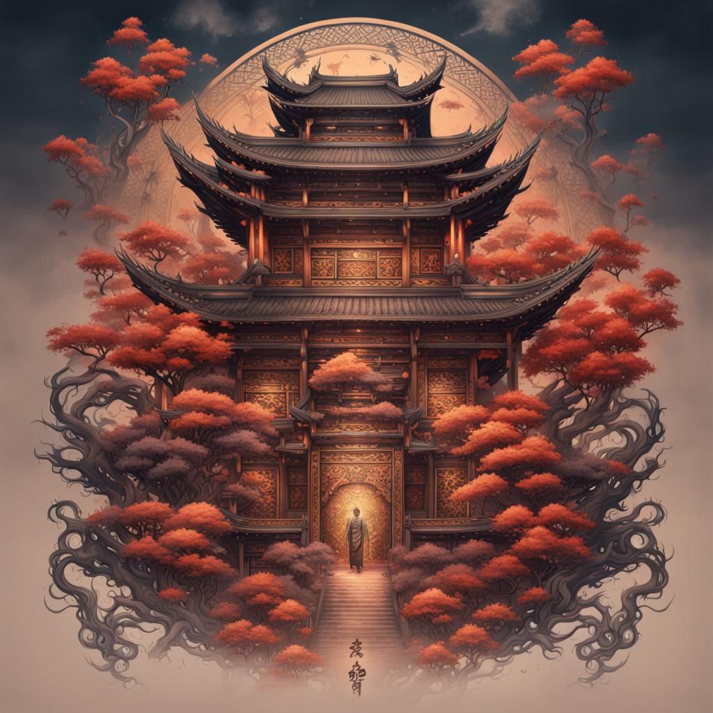 Detailed Asian Tattoo Design in Matte Painting Style