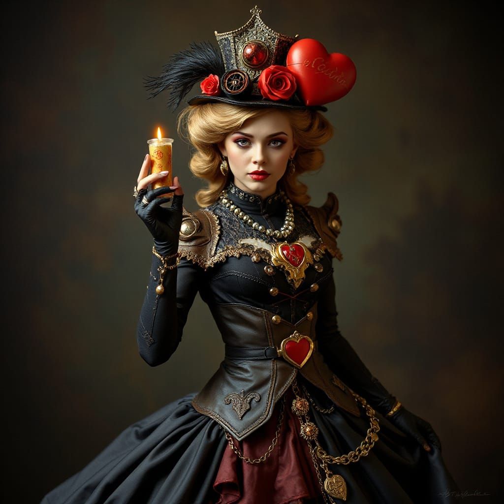 Steampunk Queen of Hearts in Detailed Victorian Attire
