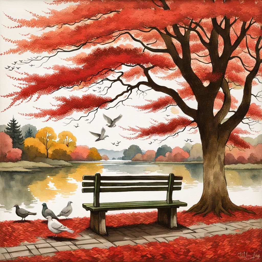 Autumn Landscape as Surreal Watercolor Painting