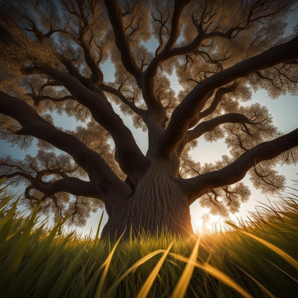 Oak Tree at Magic Hour: A Worm's-Eye View