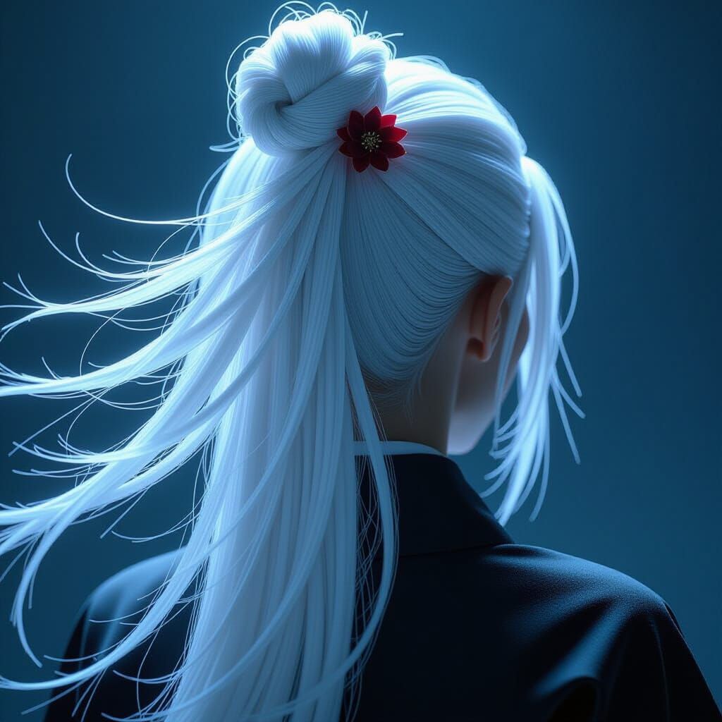 Futuristic Ninja with Flowing White Hair