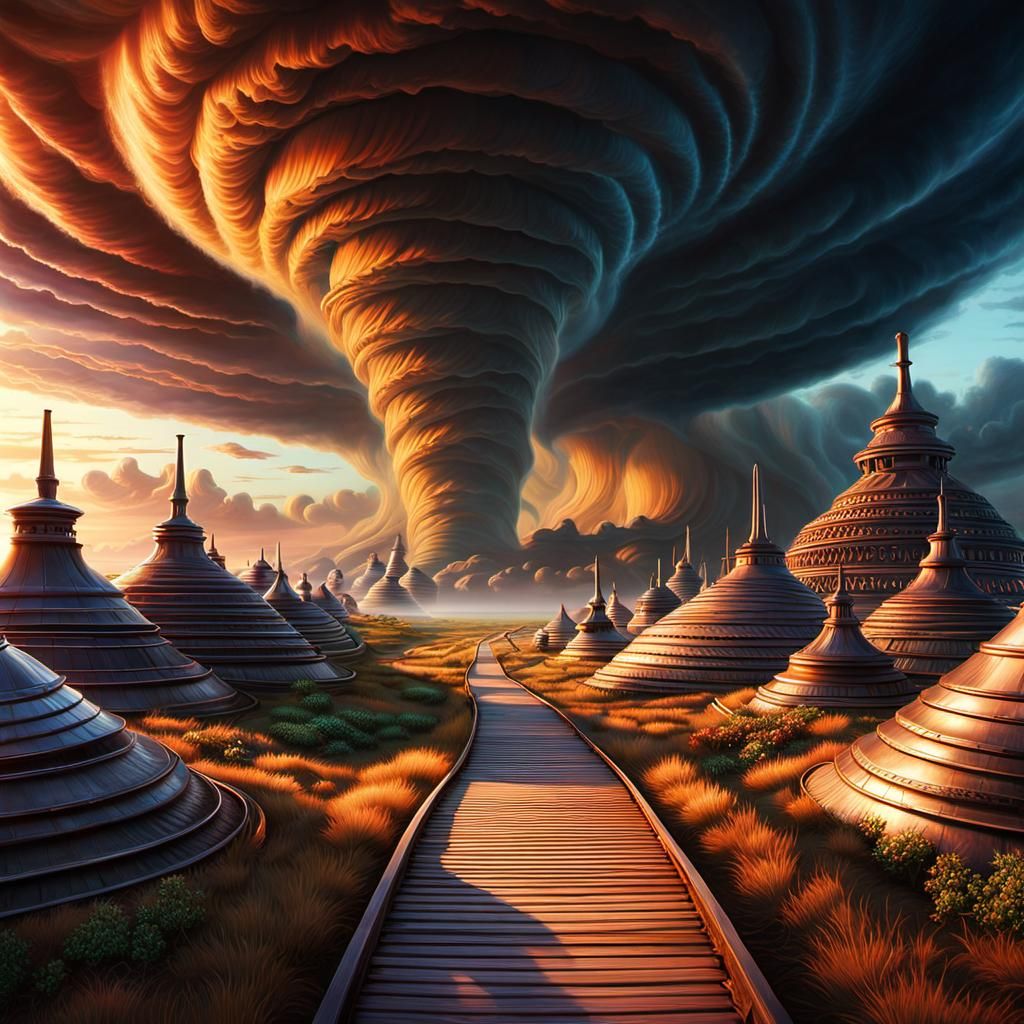 Pathway Through Colossal Tornado Center in Fantasy Realism