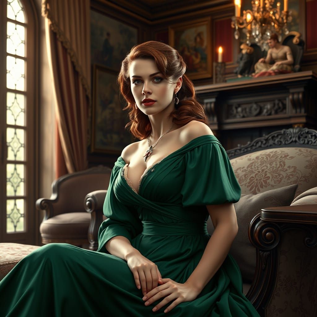 Southern Belle in Elegant Green Gown