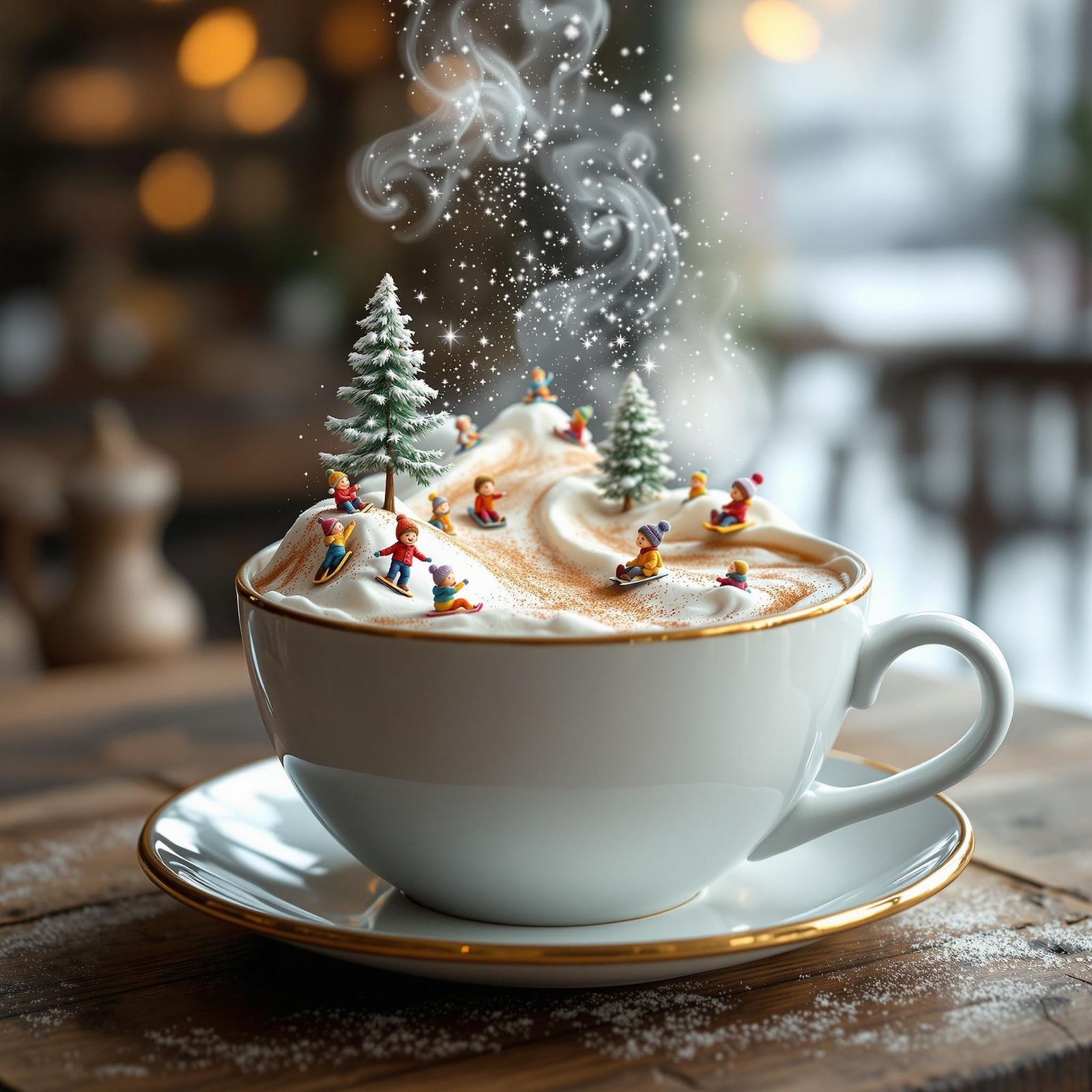 Coffee Cup Winter Wonderland in Hyperrealistic Style