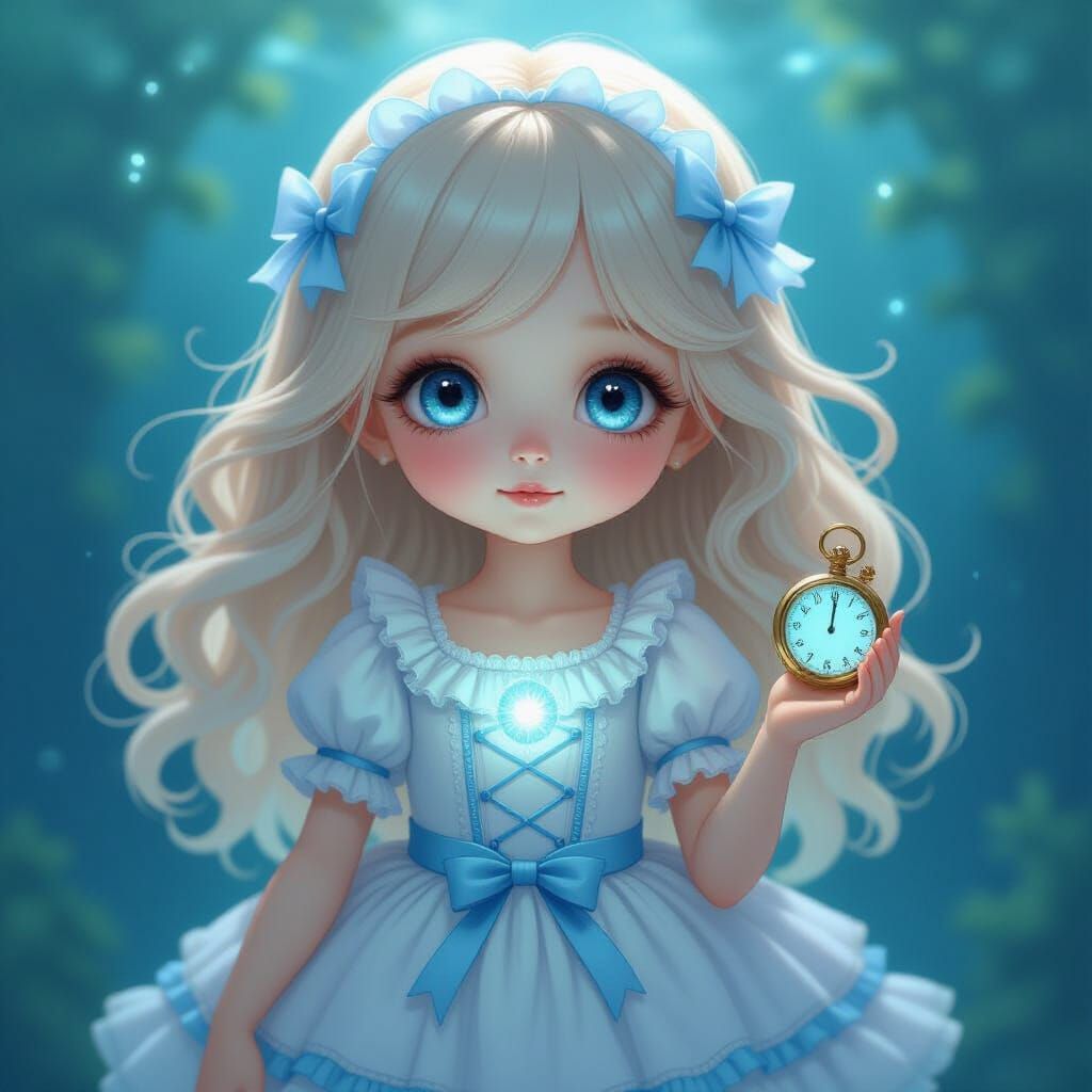 Ethereal Girl with Sapphire Eyes and Floating Hair